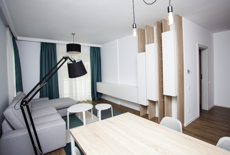 Cozy and bright living room with sofa and furnitureのeditorial素材