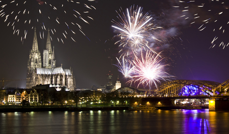 Celebrating New Year in Cologne at nightの写真素材