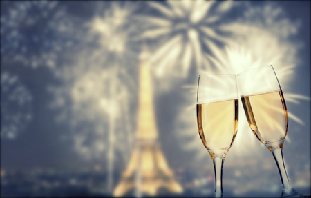 Celebrating New Year's Eve in Paris with champagneの写真素材