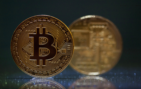Golden Bitcoin Cryptocurrency. New Virtual money concept.