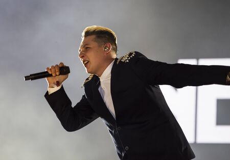 Cluj-Napoca, Romania - August 6, 2017: John William Peter Newman, an English musician, singer, songwriter and record producer performing on stage at Untold Festival, the Best Major Music Festival of Europeのeditorial素材