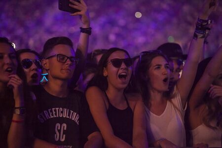 Cluj-Napoca, Romania - August 6, 2017: Crowd of young fans of Martin Garrix, popular dutch DJ, waiting for the show at Untold Festival, the Best Major Music Festival of Europeのeditorial素材