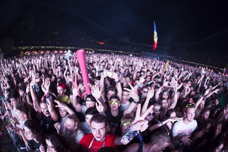 Cluj-Napoca, Romania - August 6, 2017:  Crowd having fun at Afrojack, a Dutch DJ, record producer and remixer from Spijkenisse, live concert at Untold Festival, the Best Major Music Festival of Europeのeditorial素材