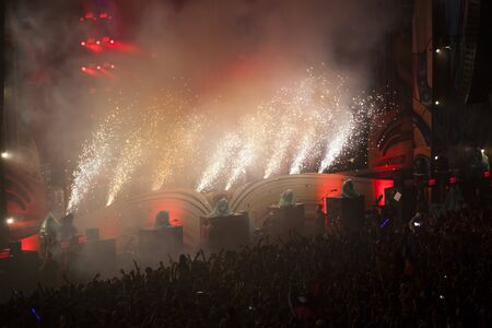 Cluj-Napoca, Romania - August 6, 2017:  Crowd having fun at Afrojack, a Dutch DJ, record producer and remixer from Spijkenisse, live concert at Untold Festival, the Best Major Music Festival of Europeのeditorial素材