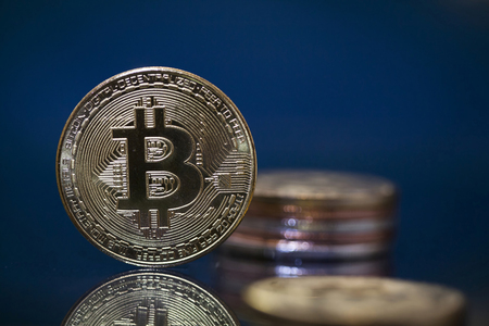 Golden Bitcoin Cryptocurrency. New Virtual money concept.の写真素材