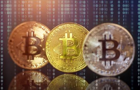 Golden Bitcoin Cryptocurrency. New Virtual money concept.の写真素材