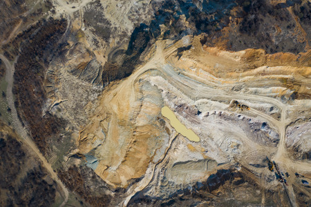 Aerial view of an open pit mining in Romania.