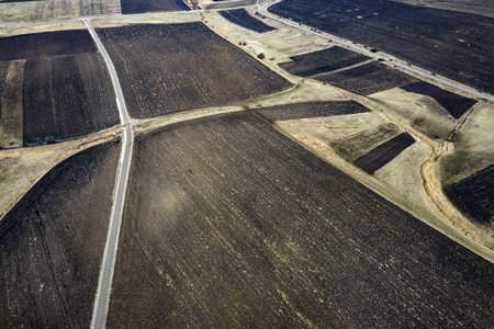 Aerial drone view of agriculture spring fields - abstract textureの写真素材