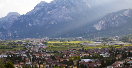 Panoramic view of small village of Arco, near Garda Lake, Italyの写真素材