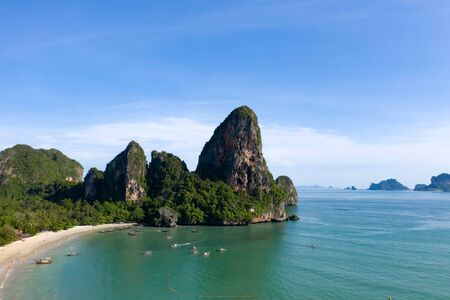 Travel vacation background - Aerial view of Railay beach, one of the most famousm, luxurious beach of Krabi, Thailand.の写真素材