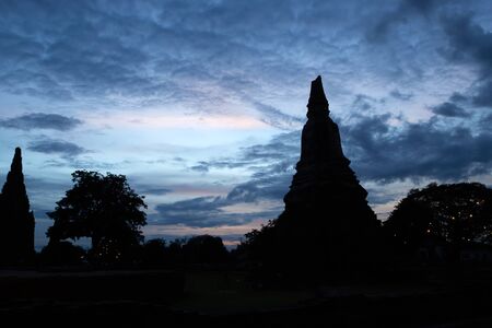 Old Temple Wat Chaiwatthanaram of Ayutthaya Province( Ayutthaya Historical Park ) at night, Thailandの写真素材