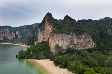 Travel vacation background - Aerial view of Railay beach, one of the most famousm, luxurious beach of Krabi, Thailand.の写真素材