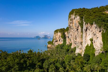 Travel vacation background - Aerial view of Railay beach, one of the most famousm, luxurious beach of Krabi, Thailand.の写真素材
