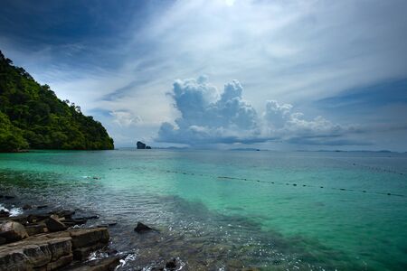 Stormy clouds over tropical islands in Krabi, Thailand.