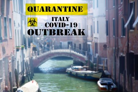 Coronavirus in Venice, Italy. Quarantine sign over Venice.Coronavirus COVID-19 world outbreak concept.の写真素材