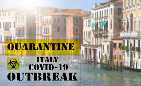 Coronavirus in Venice, Italy. Quarantine sign over Venice.Coronavirus COVID-19 world outbreak concept.の写真素材