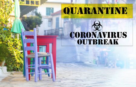 Closed restaurant and cafeterias. Precautionary security measures to counter the spread of Coronavirus in Europe.の写真素材