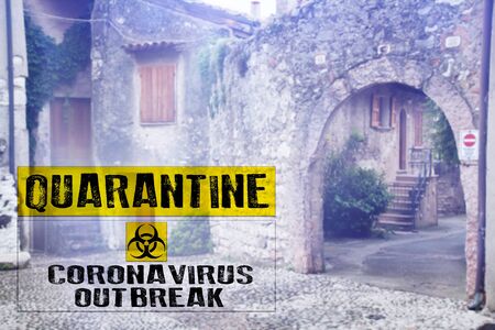 Coronavirus in Italy. Quarantine sign over empty street.Coronavirus COVID-19 world outbreak concept.の写真素材