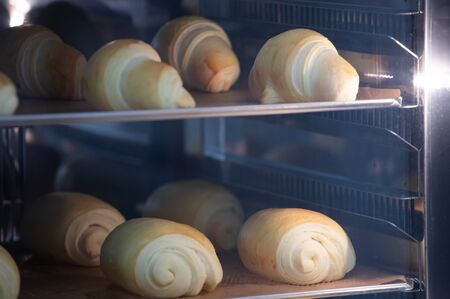 Baking pastry in a professional oven in a bakery