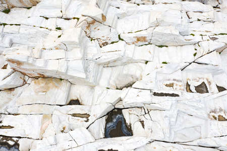 Aerial view of blocks of marble in the sea on Aliki, Thassos island, Greece