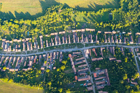 Saxon Village Viscri in Transylvania, Romania. Aerial view from a drone.の写真素材