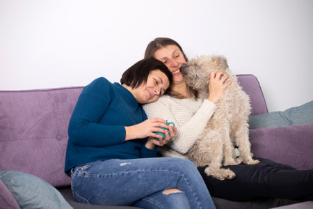 LGBT lesbian couple sharing love moments. Happiness concept.の写真素材