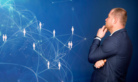 International business concept with businessman analyzing networking or social connection. Global business network.の写真素材