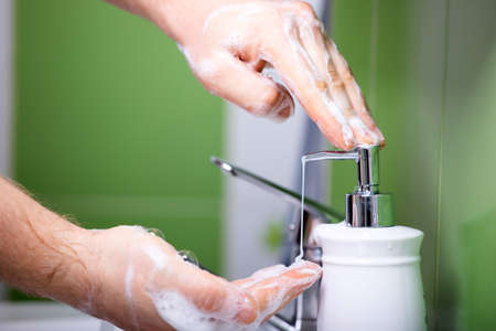 Washing hands, rubbing with soap for coronavirus prevention. Hygiene to stop spreading coronavirus.