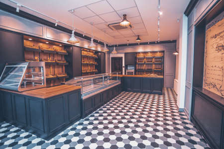 Empty modern bakery shop opening soon after quarantine.