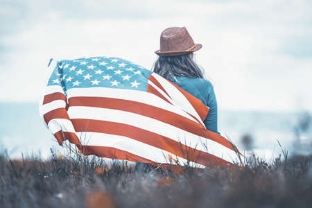 Celebrating Memorial Day, 4th of July or Labour Day in USA.の写真素材