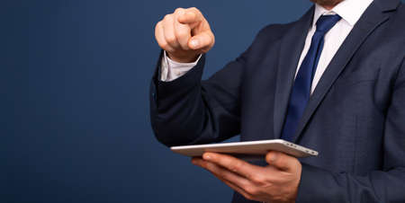 Businessman working on his digital tablet . Concept of networking or social connection. Global...