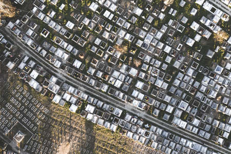Aerial drone view of cemetery and graves. Graveyard, view from above.の写真素材