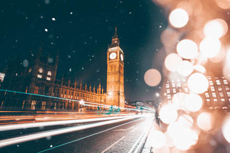 Snowing in London, UK - winter holiday in the city
