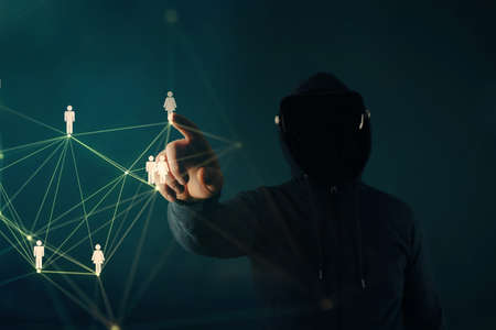 Metaverse digital cyber world technology. Man with VR glasses  playing AR augmented reality game and entertainment.NFT game futuristic lifestyleの写真素材