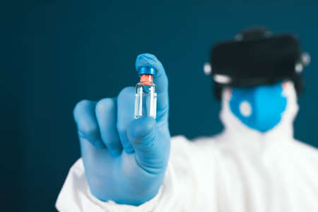 VR medicine. Doctor using virtual reality headset for medical purposes.の写真素材