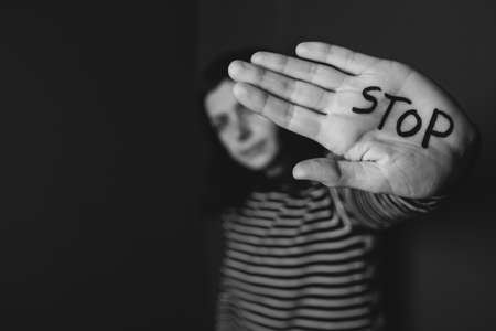 Women violence and abused concept. Stop domestic violence against women and human trafficking.の写真素材