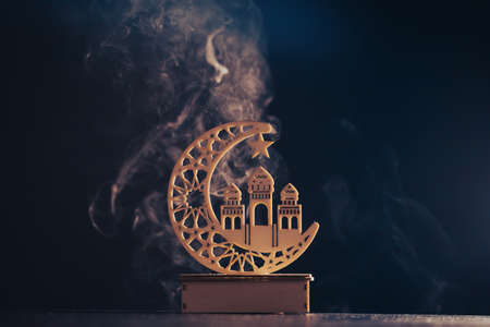 Ramadan Kareem background. Ornamental Arabic lantern glowing at nightの写真素材