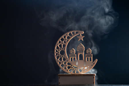 Ramadan Kareem background. Ornamental Arabic lantern glowing at nightの写真素材