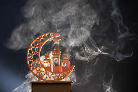 Ramadan Kareem background. Ornamental Arabic lantern glowing at nightの写真素材