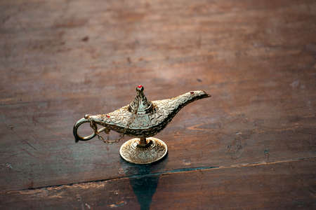 Ramadan Kareem festive greeting card for Muslim holy month with Aladdin lamp of wishes