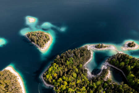 Aerial shot of the Eibsee in Bavaria, Germany