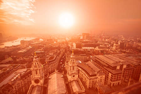 Extreme heat in London. Aerial London view on a fiery summer day from St Paul's cathedralの写真素材