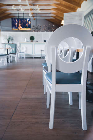 Empty hall of a cozy, modern restaurant.の写真素材