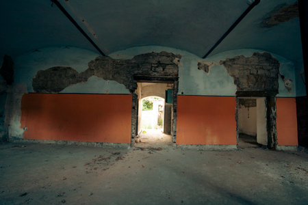 Abandoned haunted manor. Dark dirty grunge and creepy atmosphereの写真素材