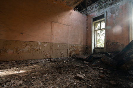 Abandoned haunted manor. Dark dirty grunge and creepy atmosphereの写真素材