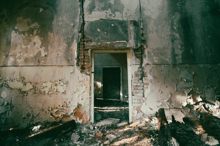 Abandoned haunted manor. Dark dirty grunge and creepy atmosphereの写真素材
