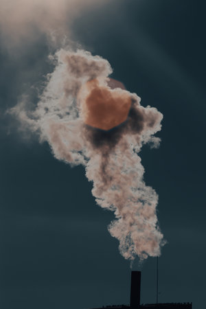Air pollution from power plant chimneys. Industry and global warming conceptの写真素材