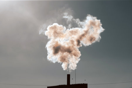 Air pollution from power plant chimneys. Industry and global warming conceptの写真素材