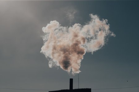 Air pollution from power plant chimneys. Industry and global warming conceptの写真素材