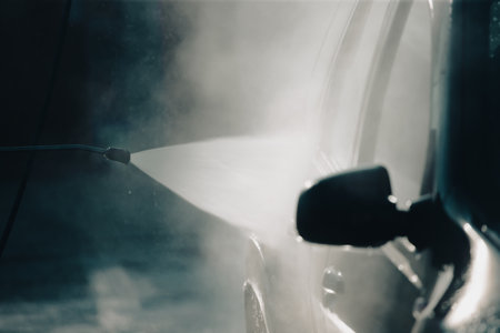 Car wash with pressurized water in car wash outside.の写真素材